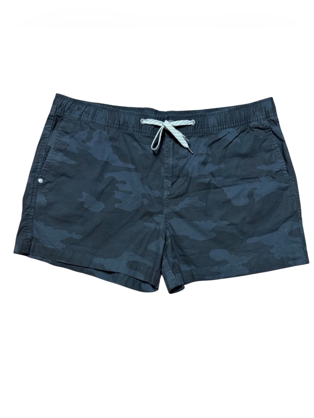 Vuori Ripstop Camo Shorts Black Gray Organic Cotton Drawstring XL VW364